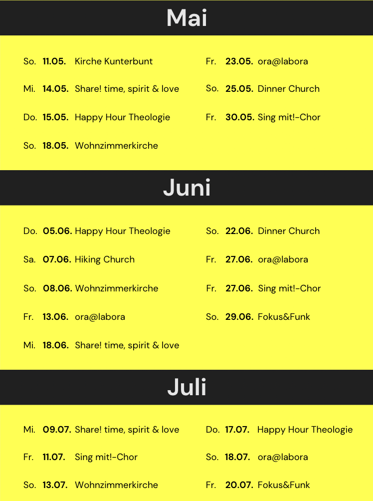 Eventübersicht – Mai bis Juli 2025