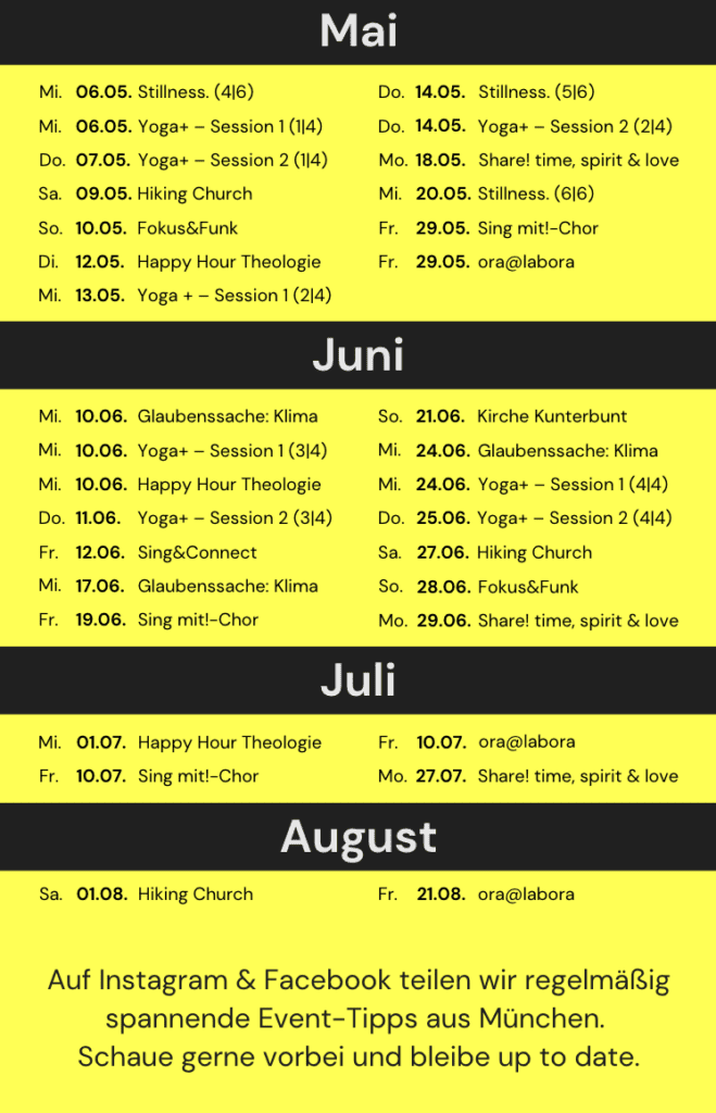 Eventübersicht – Mai bis August 2026